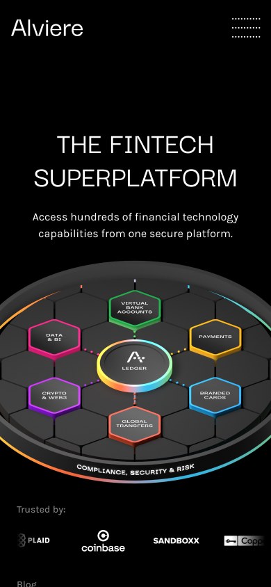 Alviere mobile homepage, top