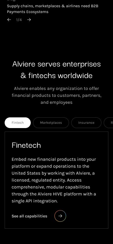 Alviere mobile homepage, second screen