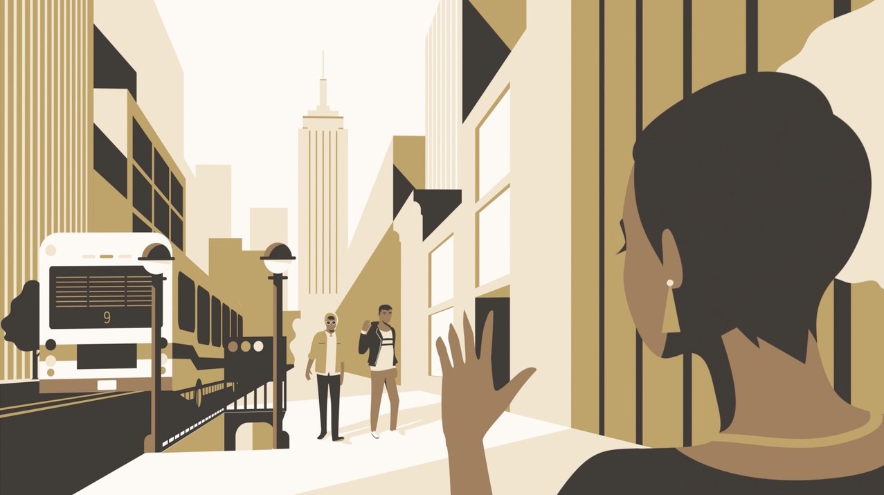 Citigold animated webisode, a city street in gold and black