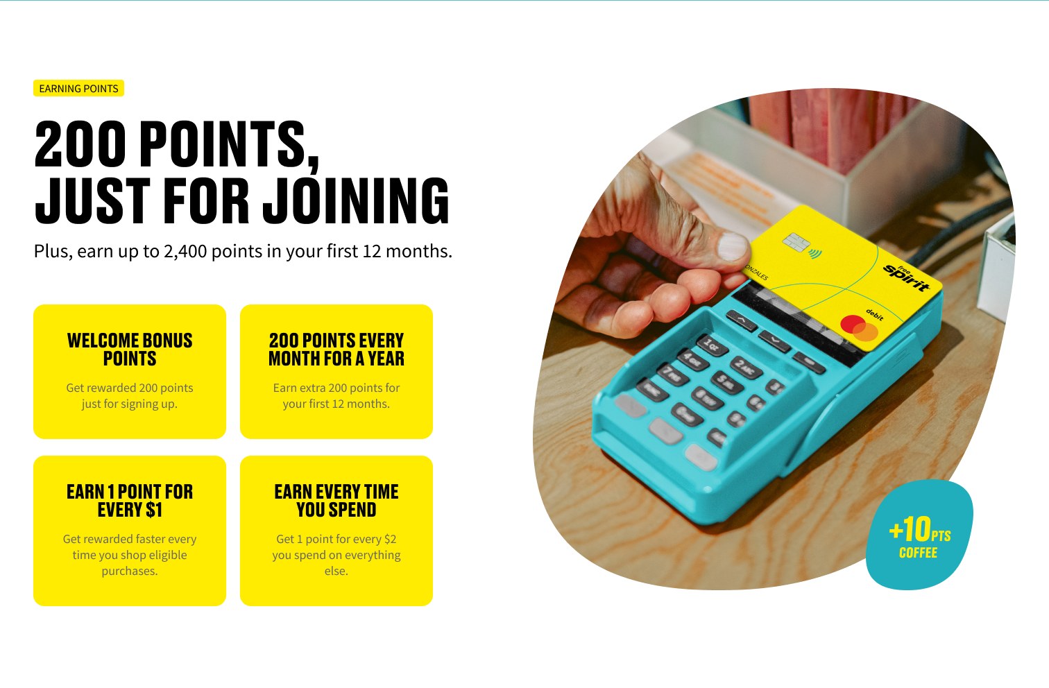 Landing page section: 200 points just for joining